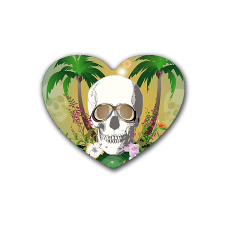 Funny Skull With Sunglasses And Palm Rubber Coaster (Heart) 