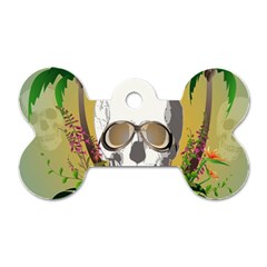 Funny Skull With Sunglasses And Palm Dog Tag Bone (one Side)