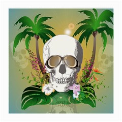 Funny Skull With Sunglasses And Palm Medium Glasses Cloth (2-side) by FantasyWorld7