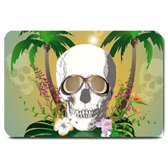 Funny Skull With Sunglasses And Palm Large Doormat  by FantasyWorld7