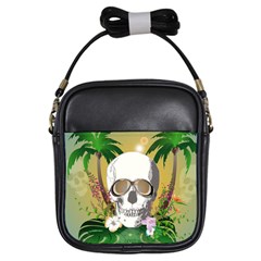 Funny Skull With Sunglasses And Palm Girls Sling Bags