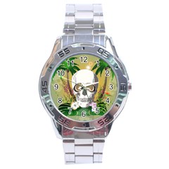 Funny Skull With Sunglasses And Palm Stainless Steel Men s Watch