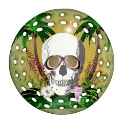 Funny Skull With Sunglasses And Palm Ornament (round Filigree)  by FantasyWorld7