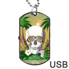 Funny Skull With Sunglasses And Palm Dog Tag Usb Flash (two Sides) 