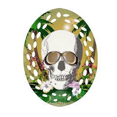 Funny Skull With Sunglasses And Palm Ornament (oval Filigree) 