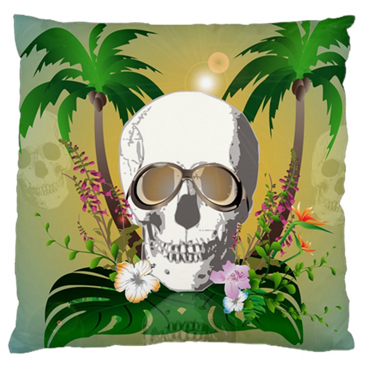 Funny Skull With Sunglasses And Palm Large Cushion Cases (One Side) 