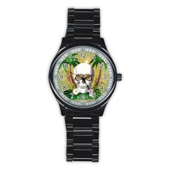 Funny Skull With Sunglasses And Palm Stainless Steel Round Watches by FantasyWorld7