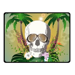 Funny Skull With Sunglasses And Palm Double Sided Fleece Blanket (small) 