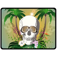 Funny Skull With Sunglasses And Palm Double Sided Fleece Blanket (large) 