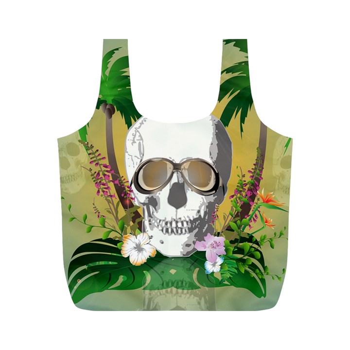 Funny Skull With Sunglasses And Palm Full Print Recycle Bags (M) 