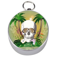 Funny Skull With Sunglasses And Palm Silver Compasses by FantasyWorld7