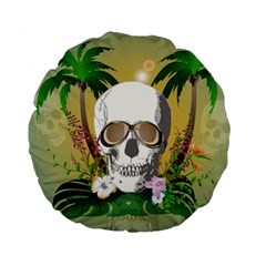 Funny Skull With Sunglasses And Palm Standard 15  Premium Flano Round Cushions