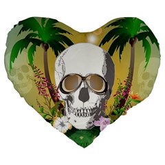 Funny Skull With Sunglasses And Palm Large 19  Premium Flano Heart Shape Cushions