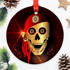 Funny, Happy Skull Ornament (round) 