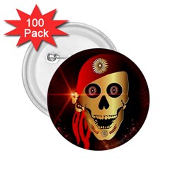 Funny, Happy Skull 2 25  Buttons (100 Pack)  by FantasyWorld7