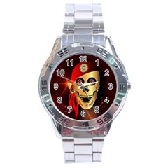 Funny, Happy Skull Stainless Steel Men s Watch