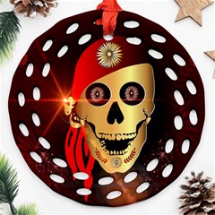 Funny, Happy Skull Round Filigree Ornament (2side)