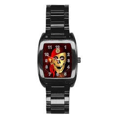 Funny, Happy Skull Stainless Steel Barrel Watch