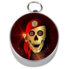 Funny, Happy Skull Silver Compasses