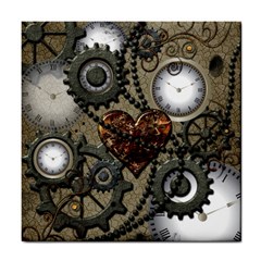 Steampunk With Clocks And Gears And Heart Tile Coasters