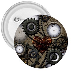 Steampunk With Clocks And Gears And Heart 3  Buttons