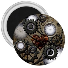 Steampunk With Clocks And Gears And Heart 3  Magnets