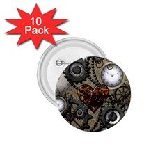 Steampunk With Clocks And Gears And Heart 1 75  Buttons (10 Pack)