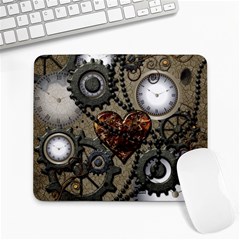 Steampunk With Clocks And Gears And Heart Large Mousepads