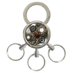 Steampunk With Clocks And Gears And Heart 3-ring Key Chains