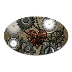 Steampunk With Clocks And Gears And Heart Oval Magnet