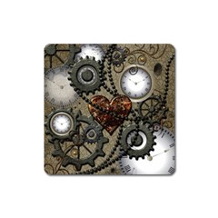 Steampunk With Clocks And Gears And Heart Square Magnet