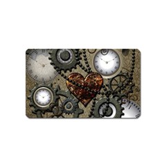 Steampunk With Clocks And Gears And Heart Magnet (name Card)