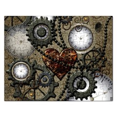 Steampunk With Clocks And Gears And Heart Rectangular Jigsaw Puzzl