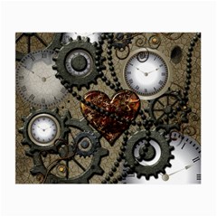 Steampunk With Clocks And Gears And Heart Small Glasses Cloth by FantasyWorld7