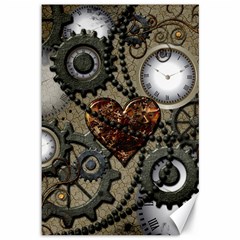 Steampunk With Clocks And Gears And Heart Canvas 12  X 18  