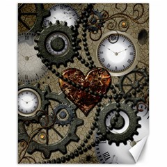 Steampunk With Clocks And Gears And Heart Canvas 16  X 20  