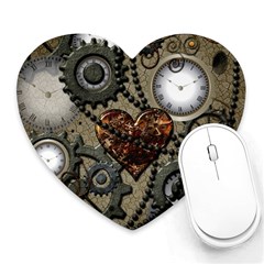 Steampunk With Clocks And Gears And Heart Heart Mousepads