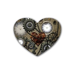 Steampunk With Clocks And Gears And Heart Rubber Coaster (heart) 