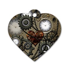 Steampunk With Clocks And Gears And Heart Dog Tag Heart (two Sides)