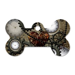 Steampunk With Clocks And Gears And Heart Dog Tag Bone (two Sides) by FantasyWorld7