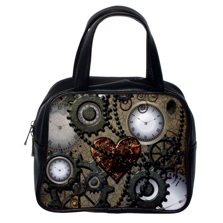 Steampunk With Clocks And Gears And Heart Classic Handbags (One Side)