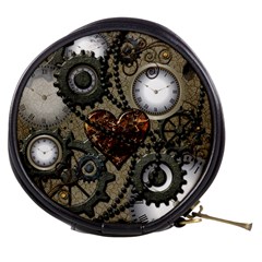 Steampunk With Clocks And Gears And Heart Mini Makeup Bags