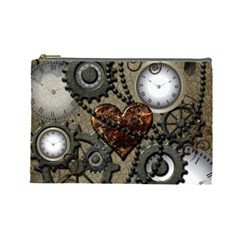 Steampunk With Clocks And Gears And Heart Cosmetic Bag (large) 