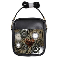 Steampunk With Clocks And Gears And Heart Girls Sling Bags