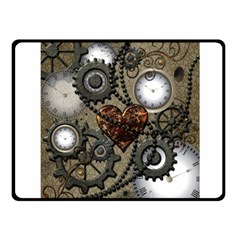 Steampunk With Clocks And Gears And Heart Fleece Blanket (small) by FantasyWorld7