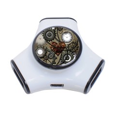 Steampunk With Clocks And Gears And Heart 3-port Usb Hub