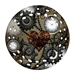 Steampunk With Clocks And Gears And Heart Round Filigree Ornament (2side)