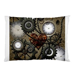 Steampunk With Clocks And Gears And Heart Pillow Cases (two Sides)