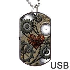 Steampunk With Clocks And Gears And Heart Dog Tag Usb Flash (one Side)