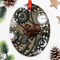 Steampunk With Clocks And Gears And Heart Oval Filigree Ornament (2-side) 